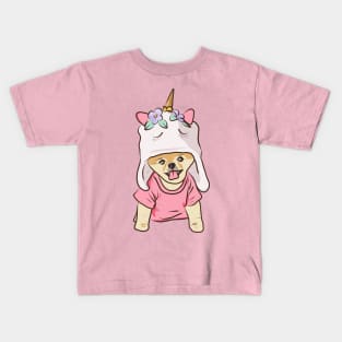 Cute unicorn Pomeranian dog Kids T-Shirt